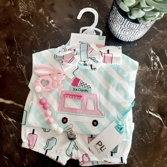 Other - Baby Shirt Top Outfit Infant Set Pacifier Clip Top Ice Cream Shorts Girl…